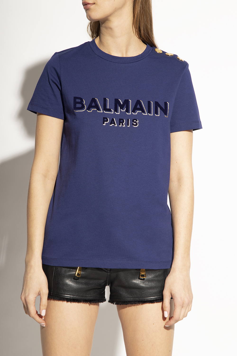 Navy blue T SchaferandweinerShops Italy shirt with logo Balmain Balmain Kids striped logo embroidered hoodie dress